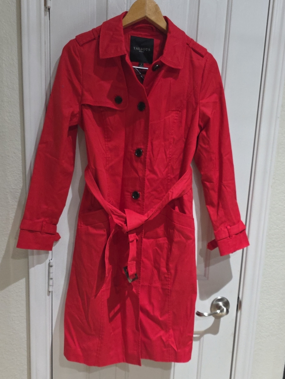 Talbots Red Trench Belted Coat Size Small